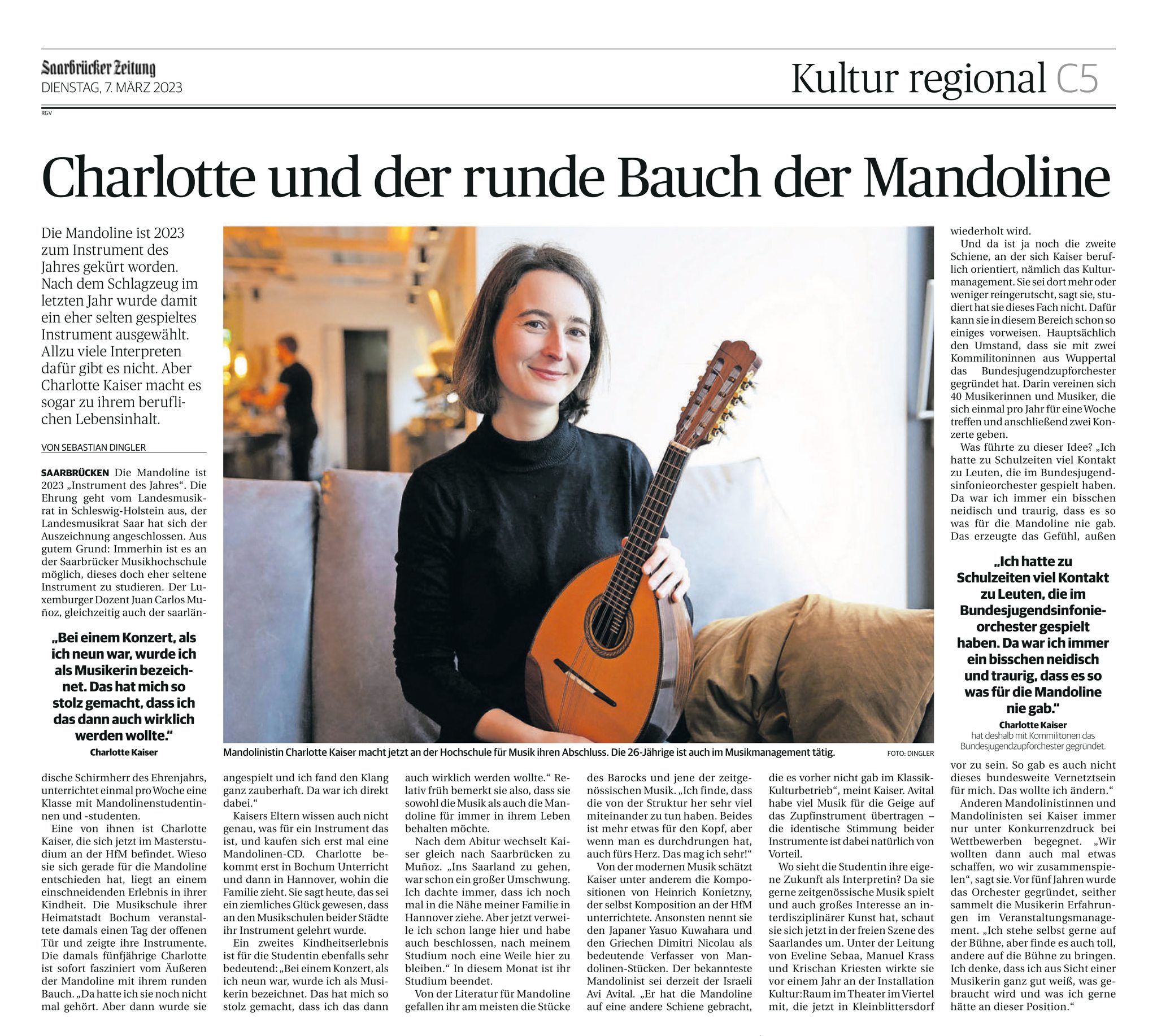 Charlotte und der runde Bauch der Manoline, Artikel in der Saarbrücker Zeitung vom 7. März 2023